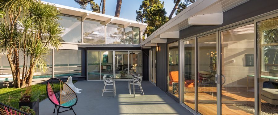 Mid-century modern home with patio